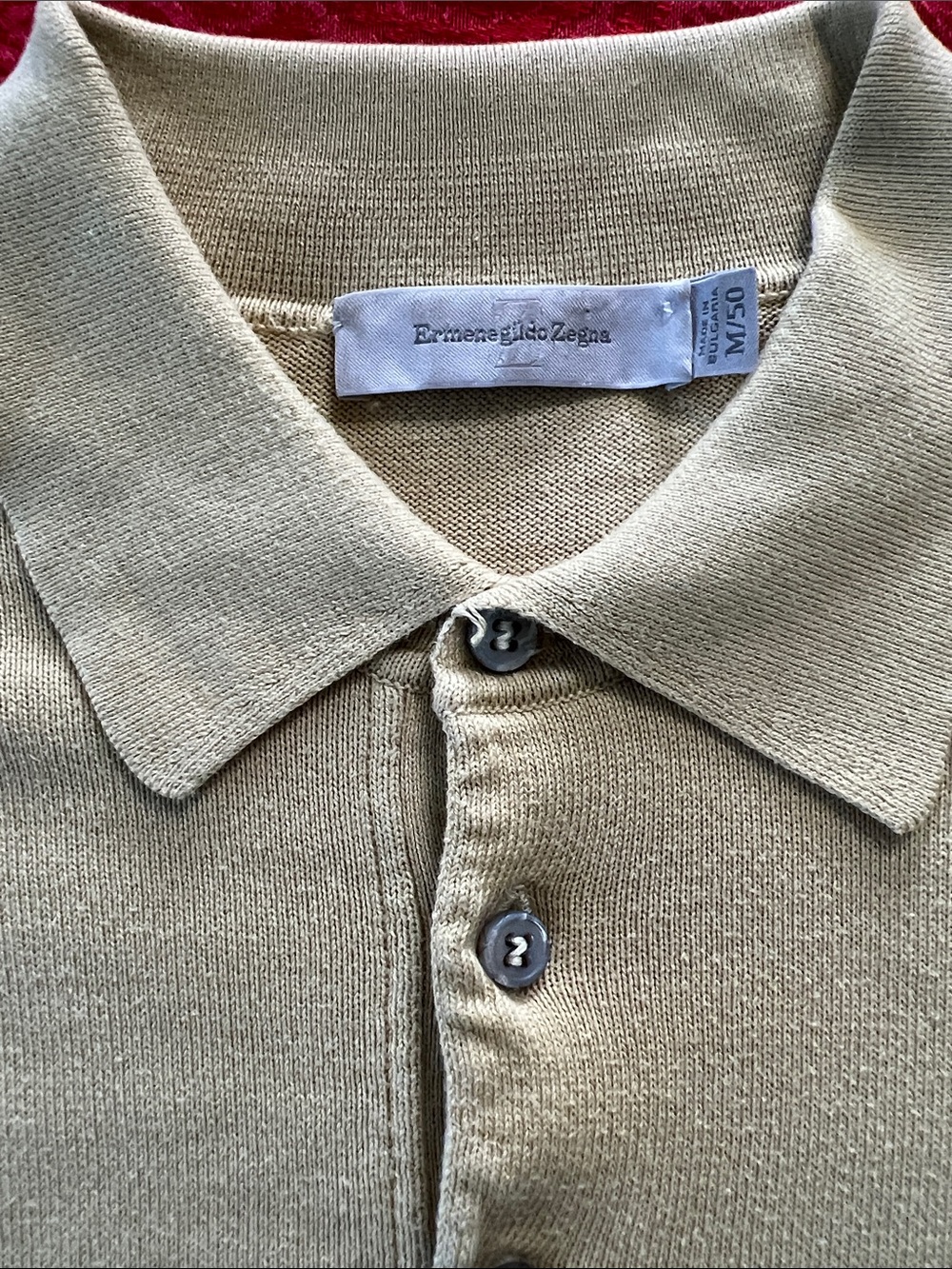 Ermenegildo Zegna Men's Long Sleeve Polo Sweater Light Gold Cotton Knit M 50